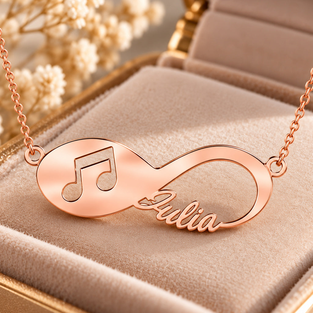 Infinity Namenskette mit Notenschlüssel - 925 Sterling Silber - Silber | Vergoldet | Rosévergoldet mit Wunschname