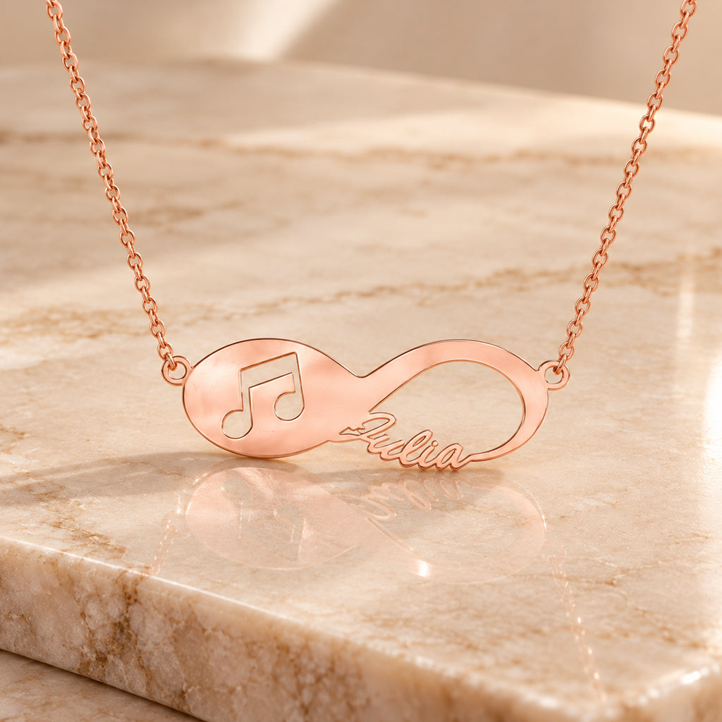 Infinity Namenskette mit Notenschlüssel - 925 Sterling Silber - Silber | Vergoldet | Rosévergoldet mit Wunschname