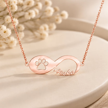 Infinity Namenskette mit Pfote - 925 Sterling Silber - Silber | Vergoldet | Rosévergoldet mit Wunschname