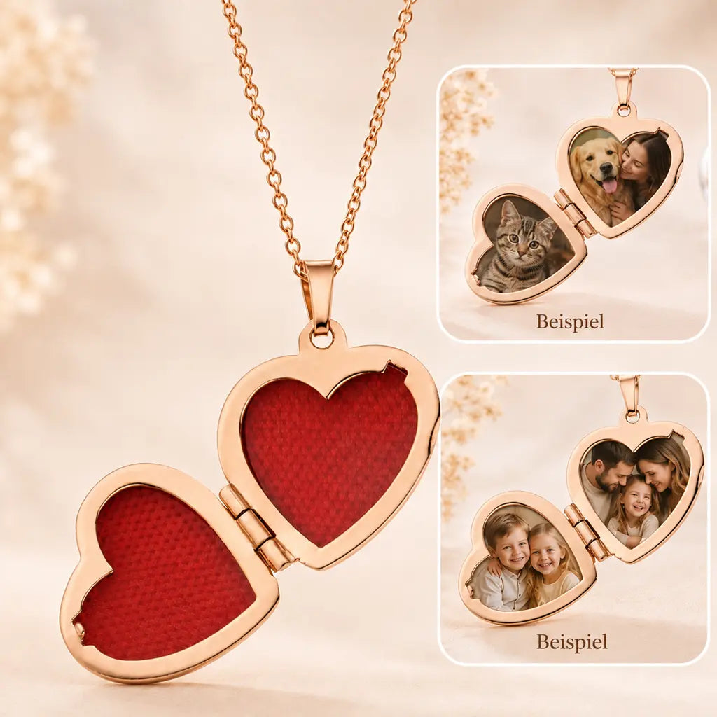 Medaillon Herz Damen 925 Sterling Silber rosévergoldet für 2 Fotos Herzanhänger zum Öffnen - optional mit Ankerkette