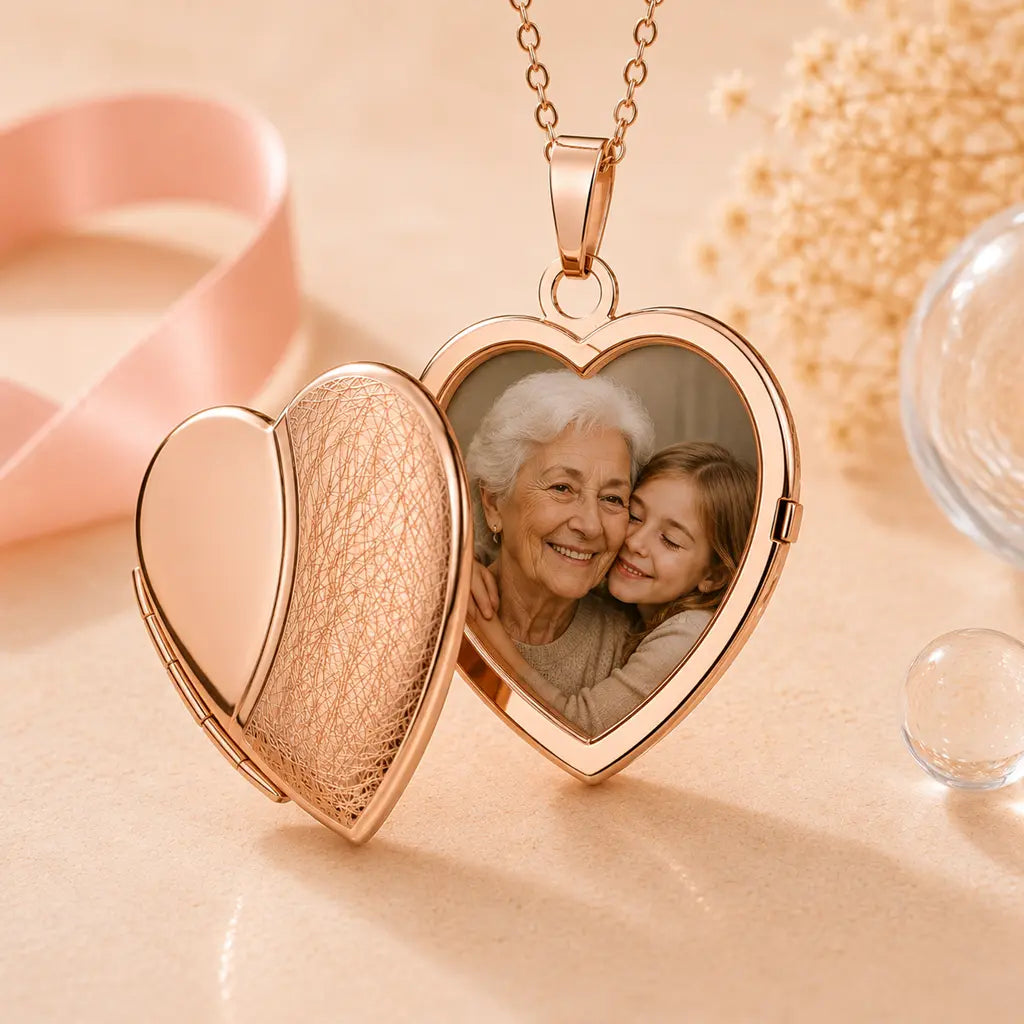 Herz Medaillon Damen 925 Sterling Silber rosévergoldet teil-mattiert für 2 Fotos Fotoanhänger zum Öffnen - optional mit Ankerkette