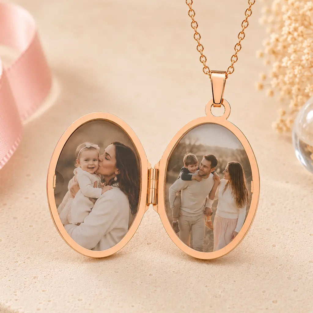 Medaillon oval Damen 925 Sterling Silber rosévergoldet Blumenmuster für 2 Fotos Fotoanhänger zum Öffnen - optional mit Ankerkette