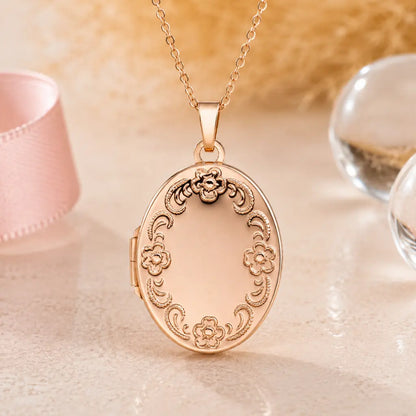 Medaillon oval Damen 925 Sterling Silber rosévergoldet Blumenmuster für 2 Fotos Fotoanhänger zum Öffnen - optional mit Ankerkette