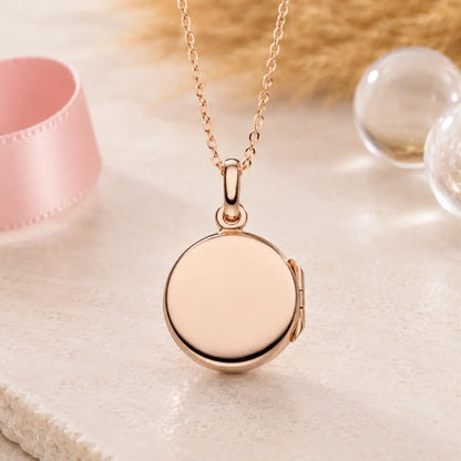 Medaillon rund Damen 925 Sterling Silber rosévergoldet mit Zirkonia für 2 Fotos - optional mit Ankerkette