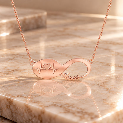 Infinity Namenskette mit Herzschlag - 925 Sterling Silber - Silber | Vergoldet | Rosévergoldet mit Wunschname