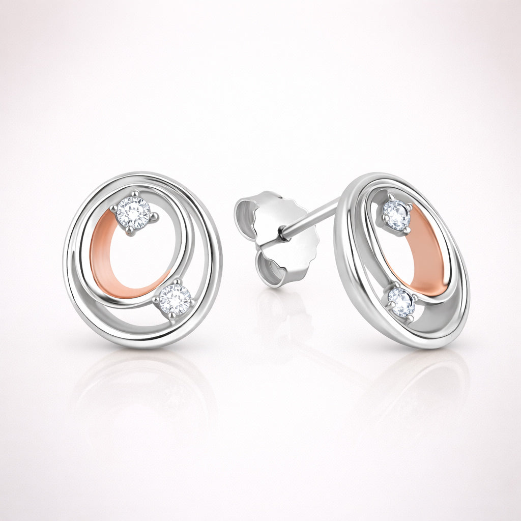 Damen Ohrstecker 925 Sterling Silber rhodiniert & rosévergoldet mit 4 Zirkonia - 1,2cm
