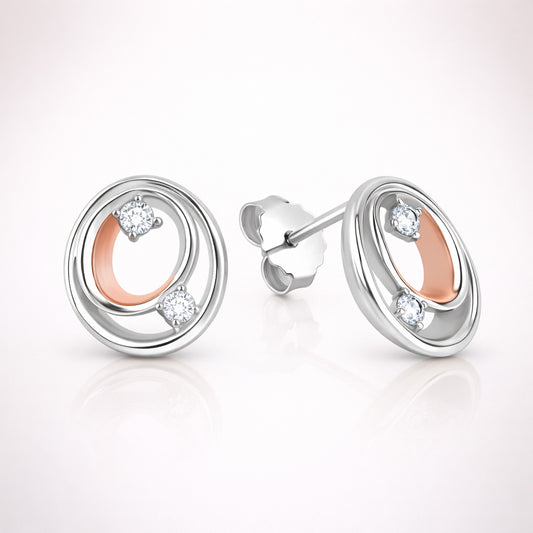 Damen Ohrstecker 925 Sterling Silber rhodiniert & rosévergoldet mit 4 Zirkonia - 1,2cm