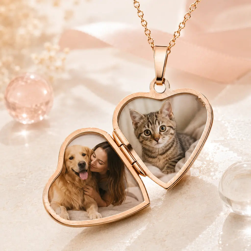 Herz Medaillon Damen 925 Sterling Silber rosévergoldet teil-mattiert für 2 Fotos Fotoanhänger zum Öffnen - optional mit Ankerkette