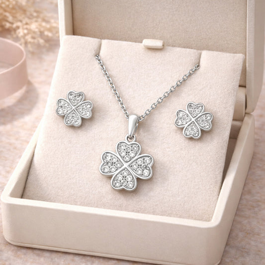 Damen Schmuckset 925 Sterling Silber mit 24 Zirkonia - 45cm Kette