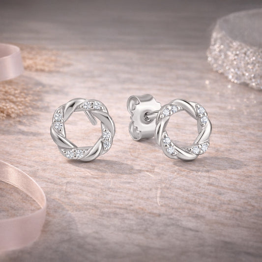 Damen Ohrstecker 925 sterling Silber rhodiniert 16 Zirkonia - 7mm