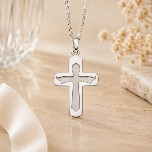 Kreuz Anhänger Damen 925 Sterling Silber Christusmotiv teilmattiert - gravierbar mit optionaler Kette 45cm