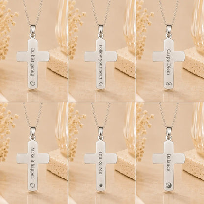 Kreuz Anhänger Damen 925 Sterling Silber diamantiert und gehämmert - gravierbar mit optionaler Kette 45cm