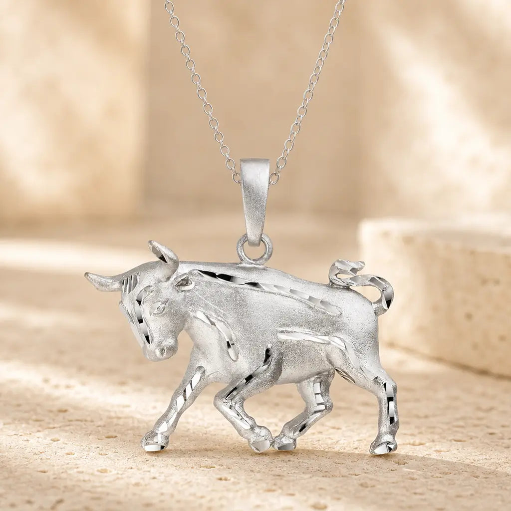 Sternzeichen Anhänger 925 Sterling Silber rhodiniert teilmattiert 3D Design 30mm - optional 45cm Ankerkette
