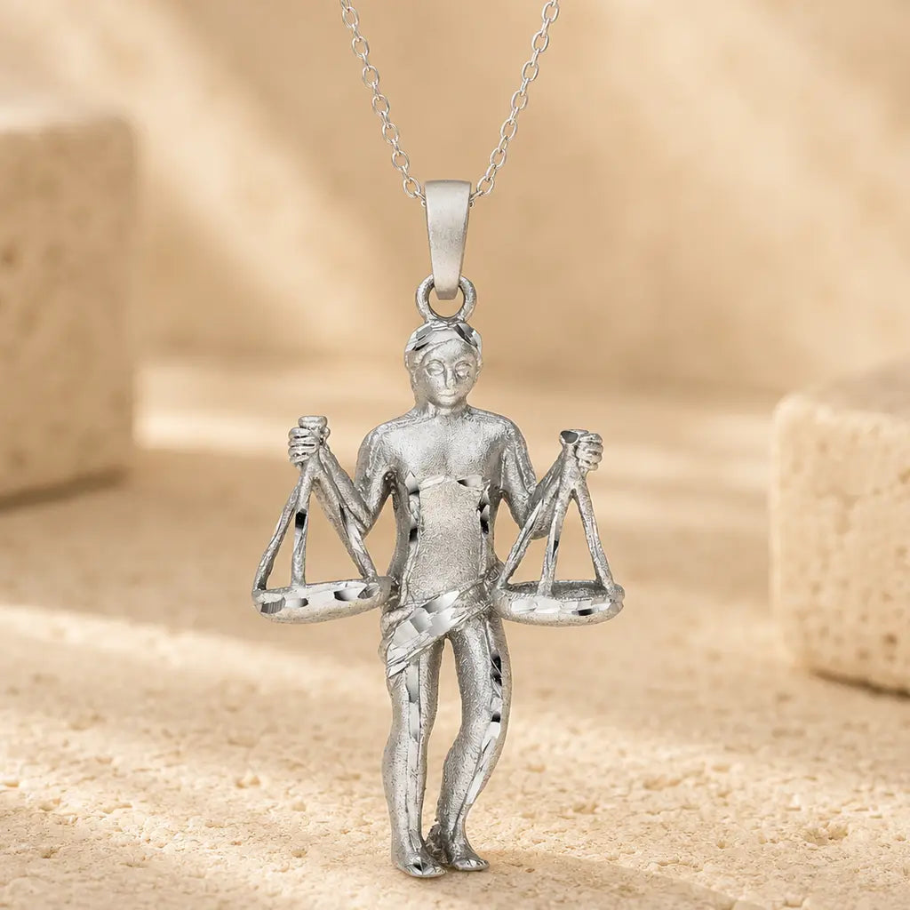Sternzeichen Anhänger 925 Sterling Silber rhodiniert teilmattiert 3D Design 30mm - optional 45cm Ankerkette
