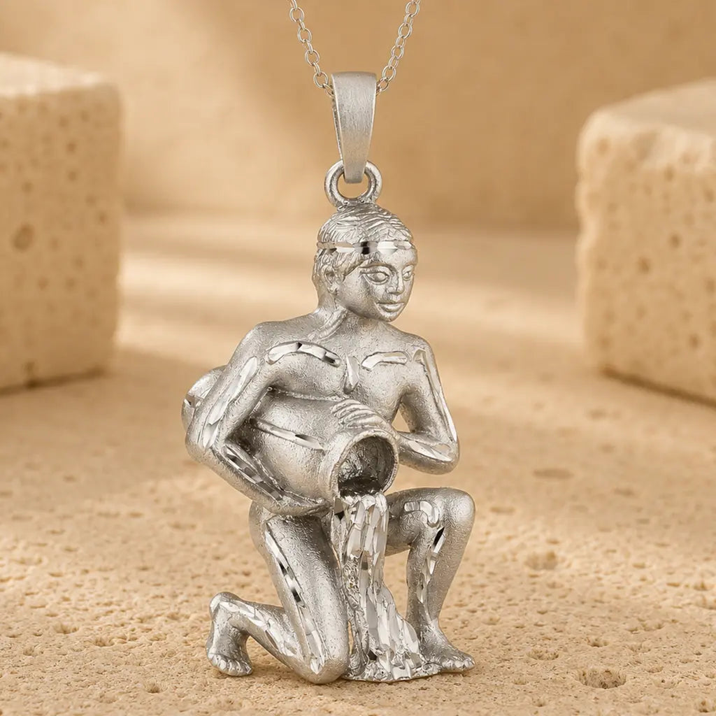 Sternzeichen Anhänger 925 Sterling Silber rhodiniert teilmattiert 3D Design 30mm - optional 45cm Ankerkette