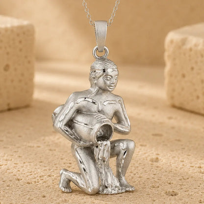 Sternzeichen Anhänger 925 Sterling Silber rhodiniert teilmattiert 3D Design 30mm - optional 45cm Ankerkette