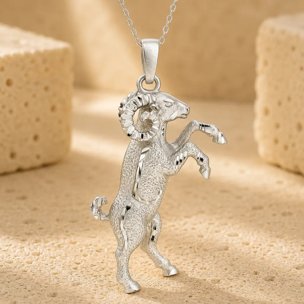 Sternzeichen Anhänger 925 Sterling Silber rhodiniert teilmattiert 3D Design 30mm - optional 45cm Ankerkette