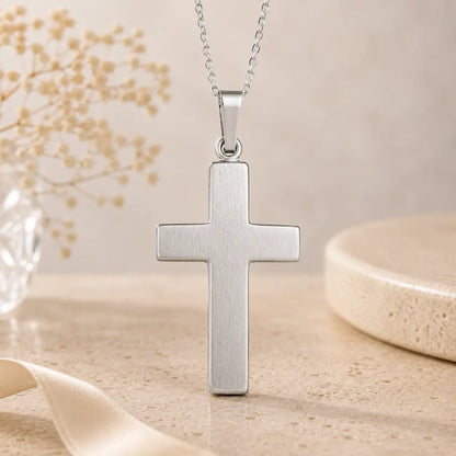 Kreuz Anhänger Damen 925 Sterling Silber teilmattiert - gravierbar mit optionaler Ankerkette 45cm