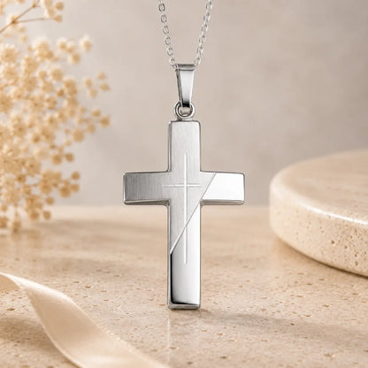 Kreuz Anhänger Damen 925 Sterling Silber teilmattiert - gravierbar mit optionaler Ankerkette 45cm