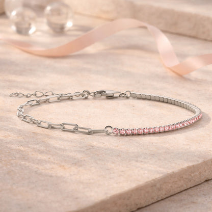 Armband aus 925er Sterling Silber - Halb Tennisarmband, Halb Ankerkette
