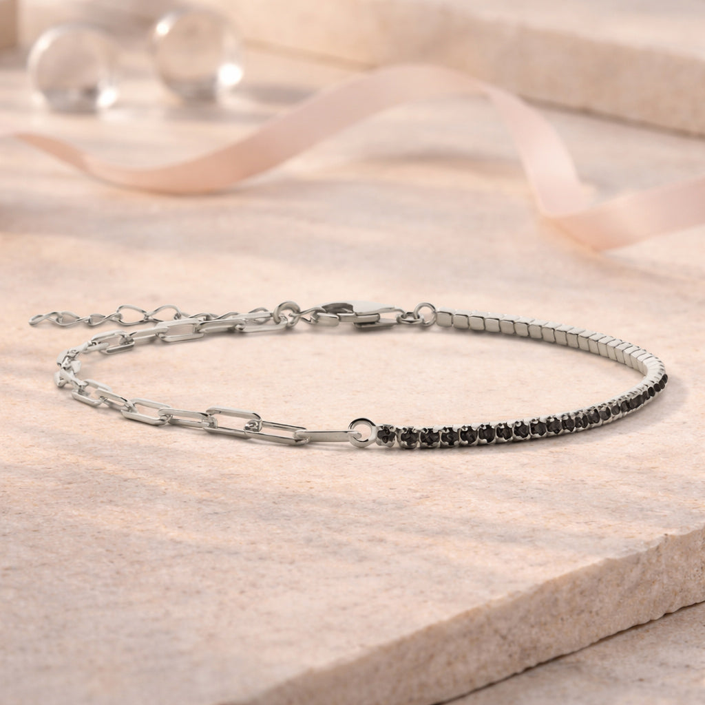 Armband aus 925er Sterling Silber - Halb Tennisarmband, Halb Ankerkette