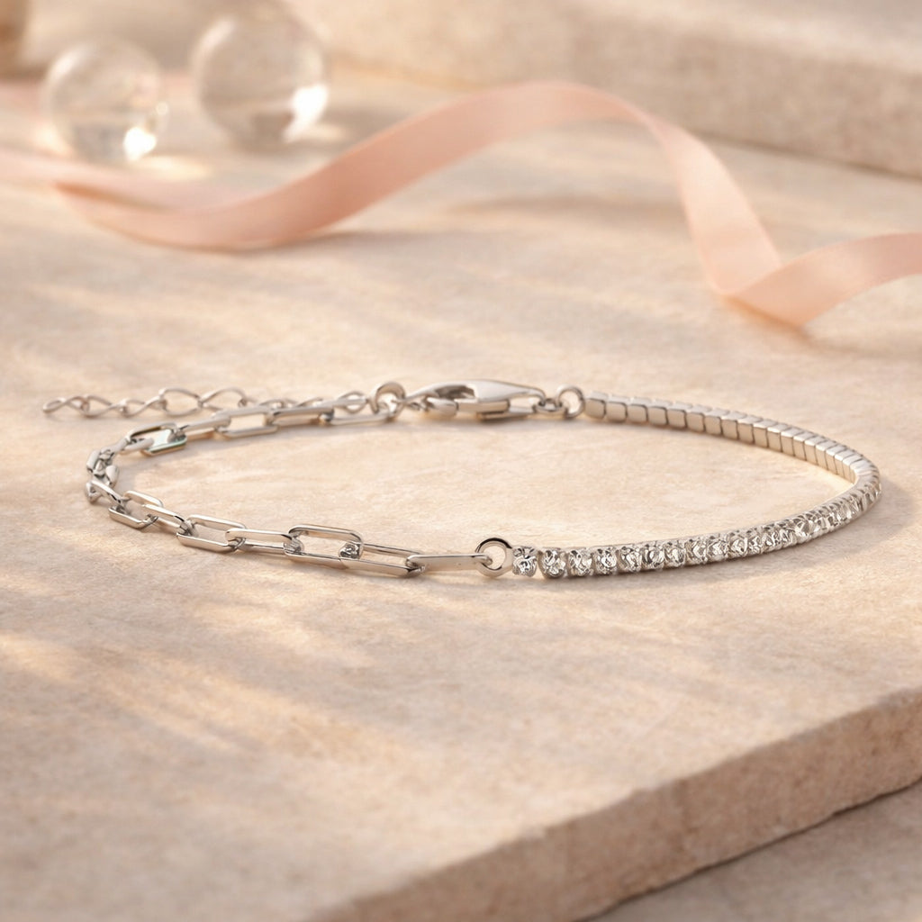 Armband aus 925er Sterling Silber - Halb Tennisarmband, Halb Ankerkette