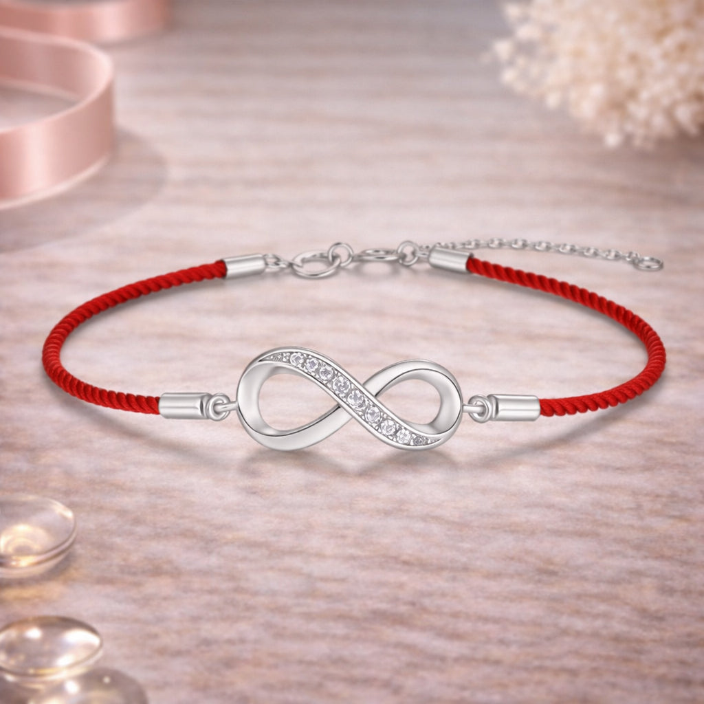 Textilarmband mit Infinity und Zirkonia - 925 Sterling Silber Elemente - verschiedene Farben