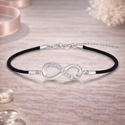 Textilarmband mit Infinity und Zirkonia - 925 Sterling Silber Elemente - verschiedene Farben