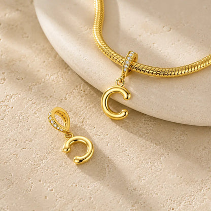 Buchstaben Charm Anhänger Damen 925 Sterling Silber vergoldet - optional mit Charmarmband