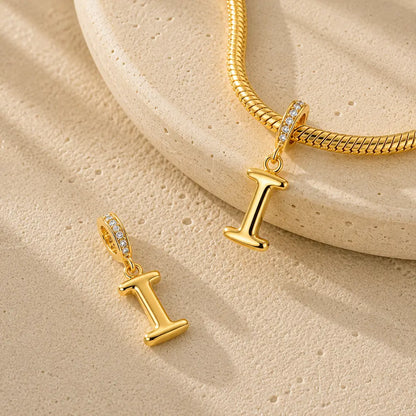 Buchstaben Charm Anhänger Damen 925 Sterling Silber vergoldet - optional mit Charmarmband