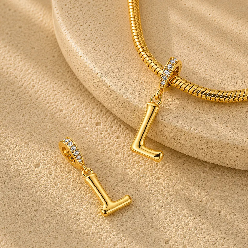 Buchstaben Charm Anhänger Damen 925 Sterling Silber vergoldet - optional mit Charmarmband