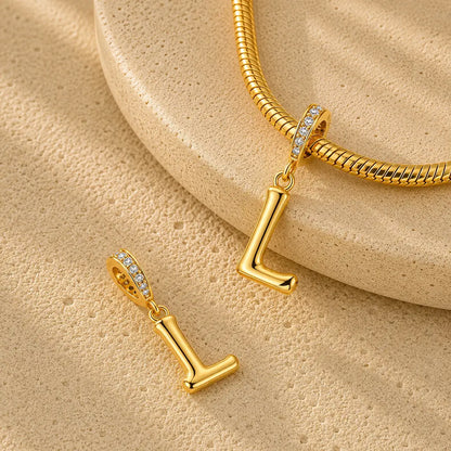 Buchstaben Charm Anhänger Damen 925 Sterling Silber vergoldet - optional mit Charmarmband