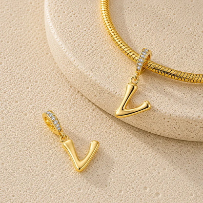 Buchstaben Charm Anhänger Damen 925 Sterling Silber vergoldet - optional mit Charmarmband