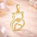 Katze mit Herz Anhänger Damen 2,3cm 925 Sterling Silber vergoldet mit Zirkonia weiß