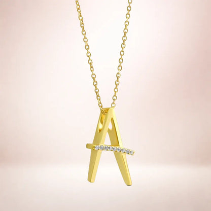 Buchstaben Anhänger Damen 925er Sterling Silber vergoldet Zirkonia - optional mit Kette 45cm