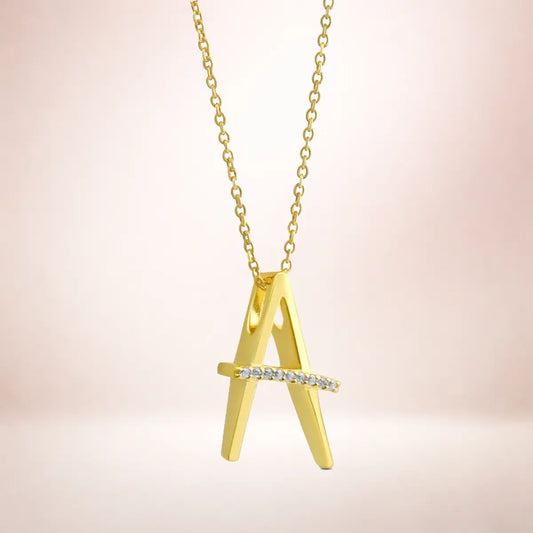 Buchstaben Anhänger Damen 925er Sterling Silber vergoldet Zirkonia - optional mit Kette 45cm