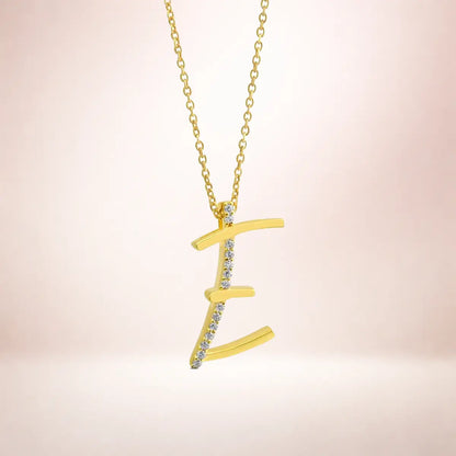 Buchstaben Anhänger Damen 925er Sterling Silber vergoldet Zirkonia - optional mit Kette 45cm