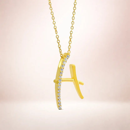 Buchstaben Anhänger Damen 925er Sterling Silber vergoldet Zirkonia - optional mit Kette 45cm