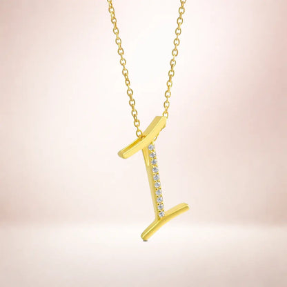 Buchstaben Anhänger Damen 925er Sterling Silber vergoldet Zirkonia - optional mit Kette 45cm
