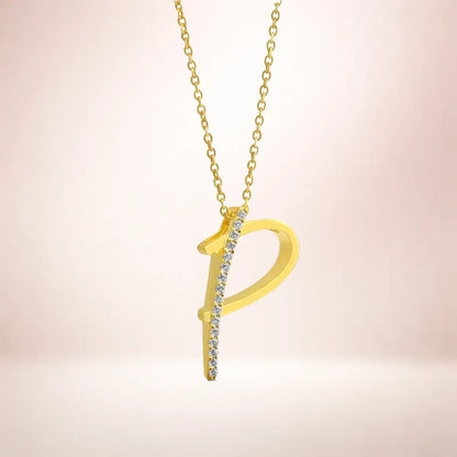 Buchstaben Anhänger Damen 925er Sterling Silber vergoldet Zirkonia - optional mit Kette 45cm