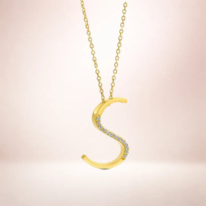 Buchstaben Anhänger Damen 925er Sterling Silber vergoldet Zirkonia - optional mit Kette 45cm