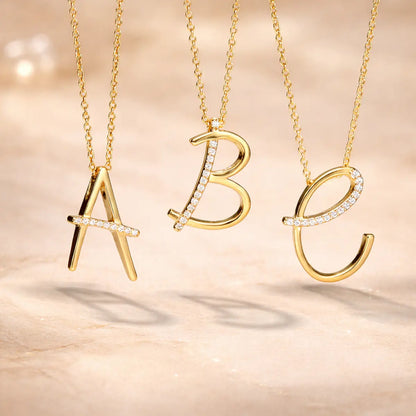 Buchstaben Anhänger Damen 925er Sterling Silber vergoldet Zirkonia - optional mit Kette 45cm