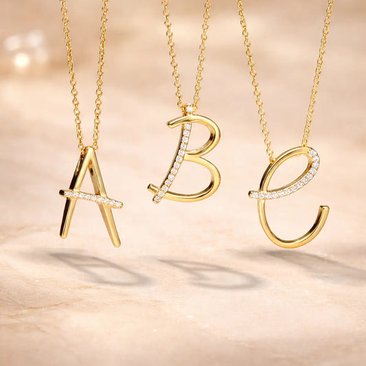Buchstaben Anhänger Damen 925er Sterling Silber vergoldet Zirkonia - optional mit Kette 45cm