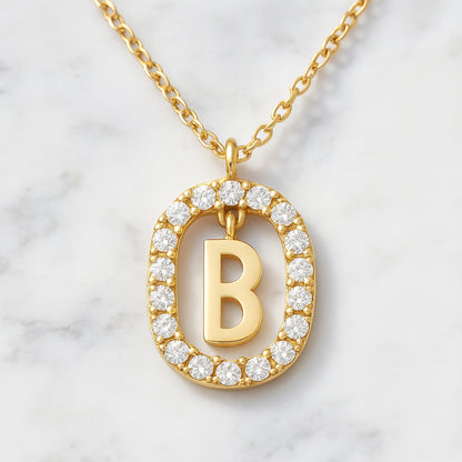 Damen Buchstaben Anhänger Modeschmuck goldfarben mit Strasskreis 43cm Kette  - verschiedene Buchstaben