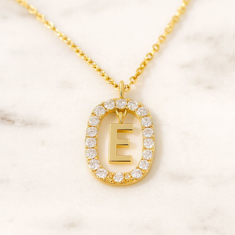 Damen Buchstaben Anhänger Modeschmuck goldfarben mit Strasskreis 43cm Kette  - verschiedene Buchstaben