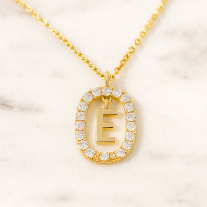 Damen Buchstaben Anhänger Modeschmuck goldfarben mit Strasskreis 43cm Kette  - verschiedene Buchstaben