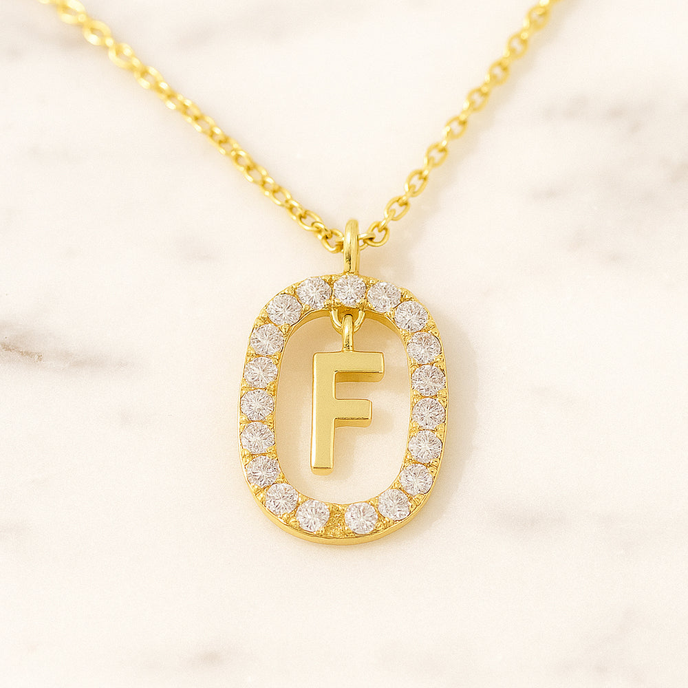 Damen Buchstaben Anhänger Modeschmuck goldfarben mit Strasskreis 43cm Kette  - verschiedene Buchstaben