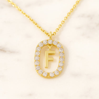 Damen Buchstaben Anhänger Modeschmuck goldfarben mit Strasskreis 43cm Kette  - verschiedene Buchstaben