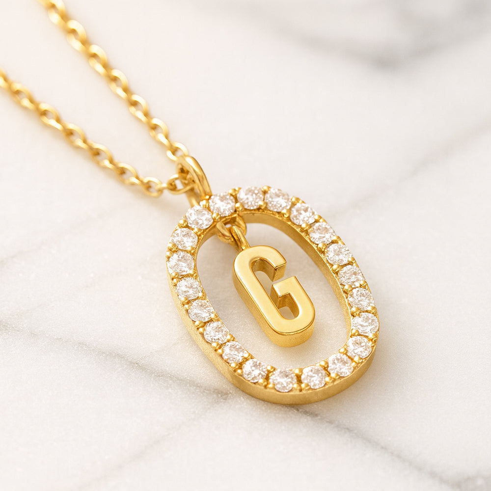 Damen Buchstaben Anhänger Modeschmuck goldfarben mit Strasskreis 43cm Kette  - verschiedene Buchstaben