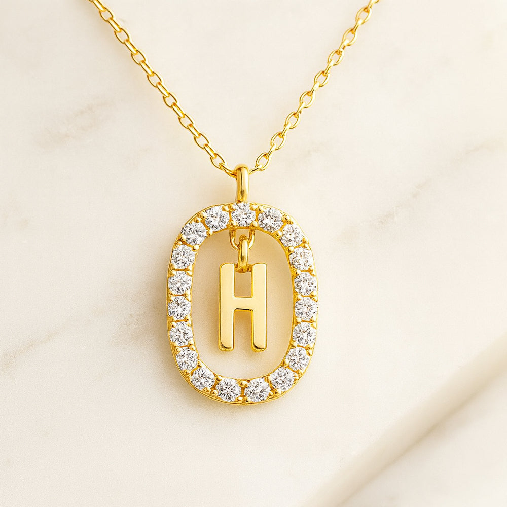 Damen Buchstaben Anhänger Modeschmuck goldfarben mit Strasskreis 43cm Kette  - verschiedene Buchstaben